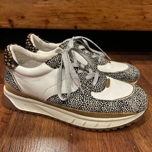 Madewell Shoes White Leather Animal Print Calf Hair Black Tan Women's Size 8.5